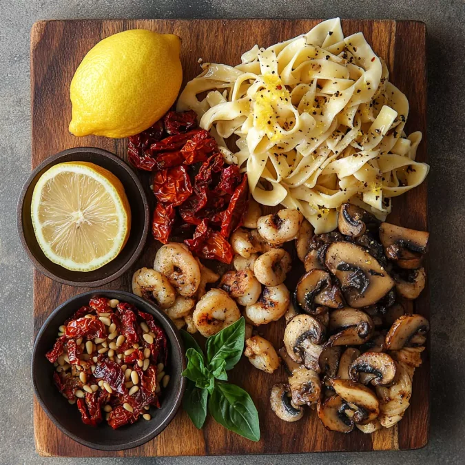 Optional pasta salad mix-ins sautéed mushrooms, sun-dried tomatoes, grilled chicken, shrimp, lemon zest