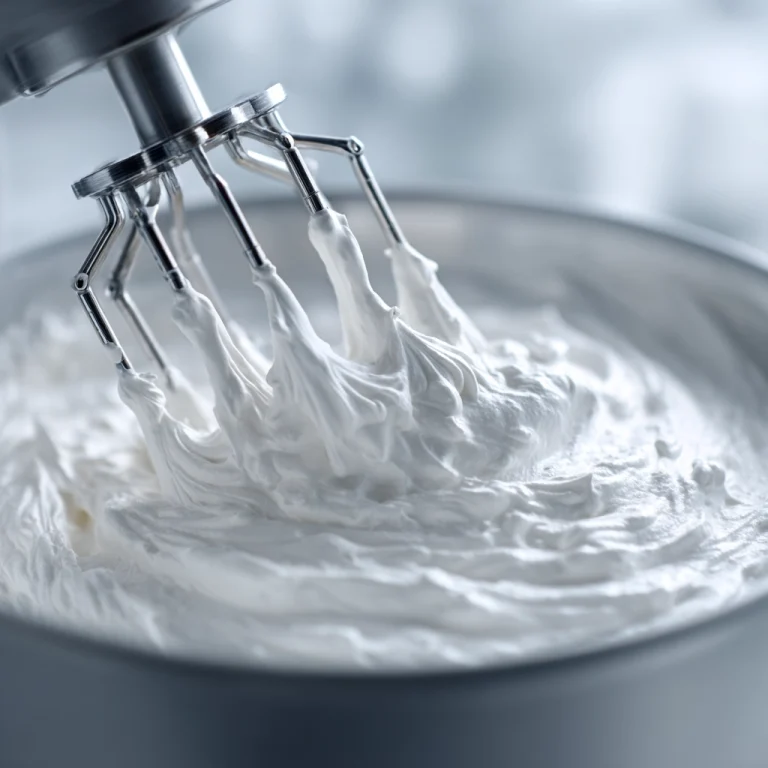 Egg whites beaten to soft peaks in bowl for pavlova meringue Egg whites beaten to soft peaks in bowl for pavlova meringue